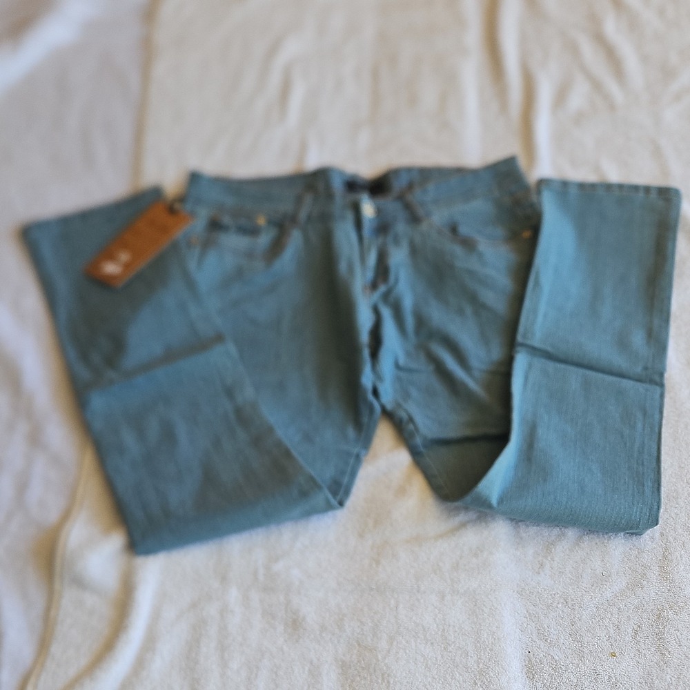Top Jhon Women's Blue Straight Jeans Embroidered Stretch Denim 5-Pocket‎ Button